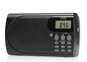 Radio portabil JVC RA-E431B, tuner digital FM, afisaj LCD, mufa jack pentru casti, ceas desteptator, antena, negru